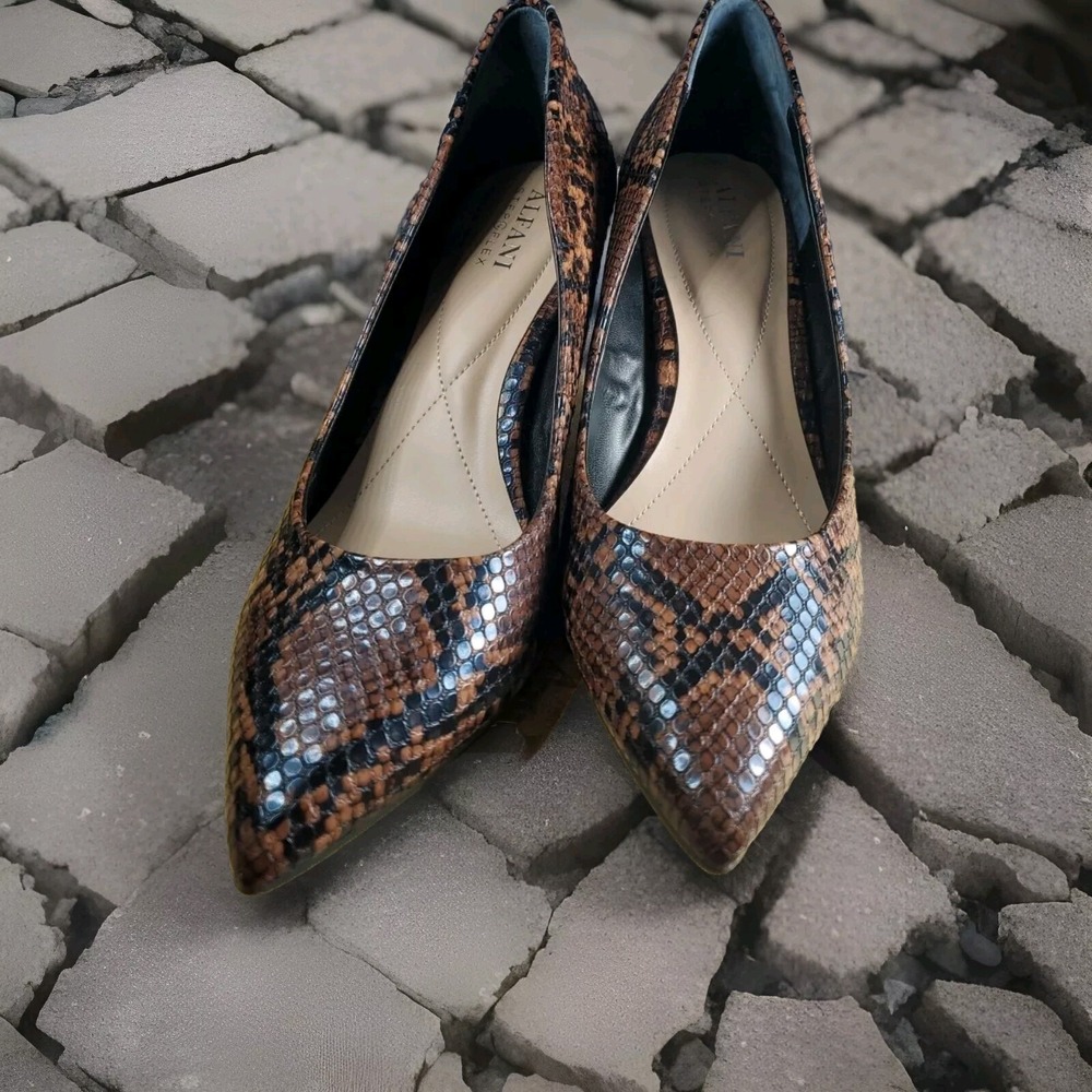 Alfani Flex n Step Snake Print Pumps Womens 8.5M Pointed Toe 3in Heel